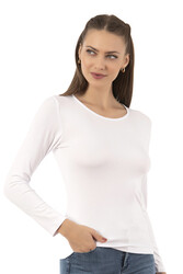 Özkan 7124 Kadın Premium Yumuşak Rahat Kumaş Viskon Bisiklet Yaka Uzun Kollu Örme Bluz - Thumbnail