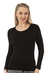 Özkan 7124 Kadın Premium Yumuşak Rahat Kumaş Viskon Bisiklet Yaka Uzun Kollu Örme Bluz - Thumbnail