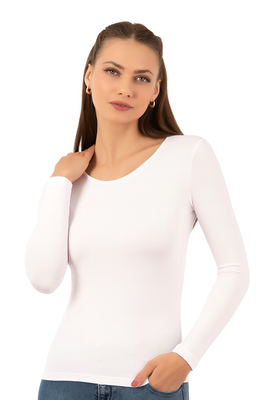 Özkan Underwear - Özkan 7124 Kadın Premium Yumuşak Rahat Kumaş Viskon Bisiklet Yaka Uzun Kollu Örme Bluz