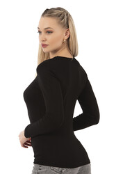 Özkan 7124 Kadın Premium Yumuşak Rahat Kumaş Viskon Bisiklet Yaka Uzun Kollu Örme Bluz - Thumbnail