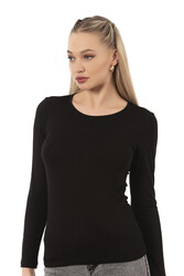 Özkan 7124 Kadın Premium Yumuşak Rahat Kumaş Viskon Bisiklet Yaka Uzun Kollu Örme Bluz - Thumbnail