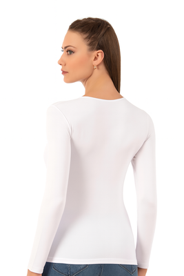 Özkan Underwear - Özkan 7124 Kadın Premium Yumuşak Rahat Kumaş Viskon Bisiklet Yaka Uzun Kollu Örme Bluz (1)