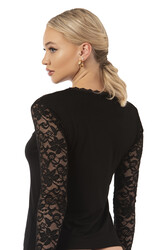 Özkan 7428 Kadın Viskon Lez Dantel Uzun Kollu Esnek Rahat Yuvarlak Yaka Bluz - Thumbnail