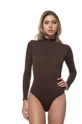 Özkan 0614 Kadın Penye Likralı Pamuklu Balıkçı Dik Yaka Uzun Kollu Kancalı Çıtçıtlı Örme Body - Thumbnail