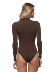 Özkan 0614 Kadın Penye Likralı Pamuklu Balıkçı Dik Yaka Uzun Kollu Kancalı Çıtçıtlı Örme Body - Thumbnail