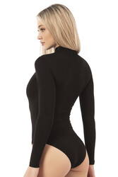 Özkan 0614 Kadın Penye Likralı Pamuklu Balıkçı Dik Yaka Uzun Kollu Kancalı Çıtçıtlı Örme Body - Thumbnail