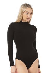 Özkan 0614 Kadın Penye Likralı Pamuklu Balıkçı Dik Yaka Uzun Kollu Kancalı Çıtçıtlı Örme Body - Thumbnail