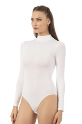 Özkan 0614 Kadın Penye Likralı Pamuklu Balıkçı Dik Yaka Uzun Kollu Kancalı Çıtçıtlı Örme Body - Thumbnail