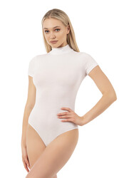 Özkan 0627 Kadın Pamuklu Likralı Penye Dik Yaka Kısa Kollu Kancalı Çıtçıtlı Body - Thumbnail