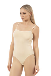 Özkan 0603 Kadın Pamuklu Likralı Süprem Esnek Rahat İnce Askılı Kancalı Çıtçıtlı Body Zıbın - Thumbnail