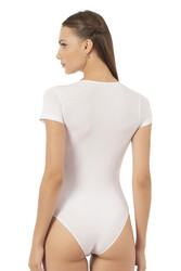 Özkan 0601 Kadın Pamuklu Yuvarlak Yaka Kısa Kollu Örme Çıtçıtlı Body - Thumbnail