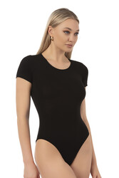 Özkan 0601 Kadın Pamuklu Yuvarlak Yaka Kısa Kollu Örme Çıtçıtlı Body - Thumbnail