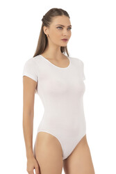 Özkan 0601 Kadın Pamuklu Yuvarlak Yaka Kısa Kollu Örme Çıtçıtlı Body - Thumbnail