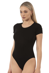 Özkan 0601 Kadın Pamuklu Yuvarlak Yaka Kısa Kollu Örme Çıtçıtlı Body - Thumbnail