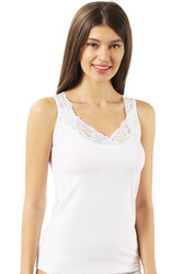 Özkan 0181 Kadın Pamuklu Likralı Süprem Kumaş Yakası Dantelli Esnek Rahat Kalın Askılı Atlet - Thumbnail