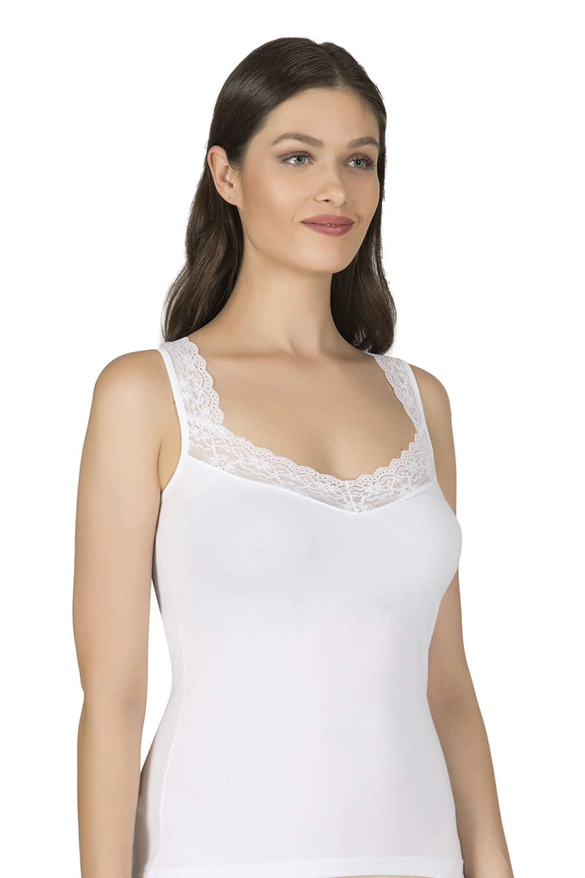 Özkan 0181 Kadın Pamuklu Likralı Süprem Kumaş Yakası Dantelli Esnek Rahat Kalın Askılı Atlet