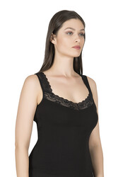 Özkan 0181 Kadın Pamuklu Likralı Süprem Kumaş Yakası Dantelli Esnek Rahat Kalın Askılı Atlet - Thumbnail