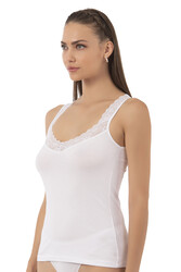 Özkan 0181 Kadın %95 Pamuklu Likralı Süprem Kumaş Yakası Dantelli Esnek Rahat Kalın Askılı Atlet - Thumbnail