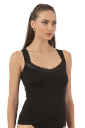 Özkan 0181 Kadın %95 Pamuklu Likralı Süprem Kumaş Yakası Dantelli Esnek Rahat Kalın Askılı Atlet - Thumbnail