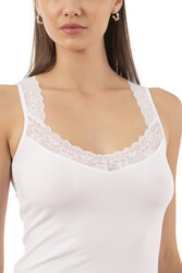 Özkan 0181 Kadın %95 Pamuklu Likralı Süprem Kumaş Yakası Dantelli Esnek Rahat Kalın Askılı Atlet - Thumbnail