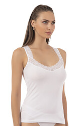 Özkan 0181 Kadın %95 Pamuklu Likralı Süprem Kumaş Yakası Dantelli Esnek Rahat Kalın Askılı Atlet - Thumbnail