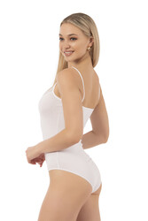 Özkan 0568 Kadın Likları Pamuklu Süprem Esnek Yumuşak Dantelli İp Askılı Kancalı Çıtçıtlı Body Zıbın - Thumbnail