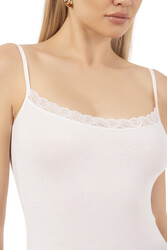 Özkan 0568 Kadın %95 Pamuklu Likralı Süprem Esnek Yumuşak Dantelli İp Askılı Kancalı Çıtçıtlı Body Zıbın - Thumbnail