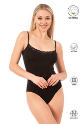 Özkan 0568 Kadın %95 Pamuklu Likralı Süprem Esnek Yumuşak Dantelli İp Askılı Kancalı Çıtçıtlı Body Zıbın - Thumbnail