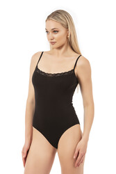 Özkan 0568 Kadın %95 Pamuklu Likralı Süprem Esnek Yumuşak Dantelli İp Askılı Kancalı Çıtçıtlı Body Zıbın - Thumbnail