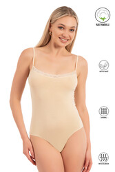 Özkan 0568 Kadın %95 Pamuklu Likralı Süprem Esnek Yumuşak Dantelli İp Askılı Kancalı Çıtçıtlı Body Zıbın - Thumbnail