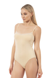 Özkan 0568 Kadın %95 Pamuklu Likralı Süprem Esnek Yumuşak Dantelli İp Askılı Kancalı Çıtçıtlı Body Zıbın - Thumbnail