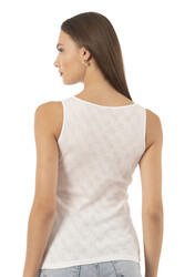 Özkan 20584 Kadın Ribana Pamuklu Dantelli Transferli Kalın Askılı Atlet - Thumbnail