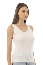 Özkan 20584 Kadın Ribana Pamuklu Dantelli Transferli Kalın Askılı Atlet - Thumbnail