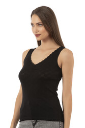 Özkan 20584 Kadın Ribana Pamuklu Dantelli Transferli Kalın Askılı Atlet - Thumbnail