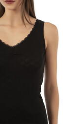 Özkan 20584 Kadın Ribana Pamuklu Dantelli Transferli Kalın Askılı Atlet - Thumbnail