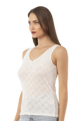 Özkan 20584 Kadın Ribana Pamuklu Dantelli Transferli Kalın Askılı Atlet - Thumbnail