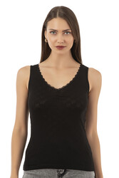 Özkan 20584 Kadın Ribana Pamuklu Dantelli Transferli Kalın Askılı Atlet - Thumbnail