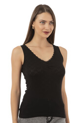 Özkan 20584 Kadın Ribana Pamuklu Dantelli Transferli Kalın Askılı Atlet - Thumbnail