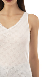 Özkan 20584 Kadın Ribana Pamuklu Dantelli Transferli Kalın Askılı Atlet - Thumbnail