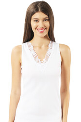 Özkan 0156 Kadın Ribana Pamuklu Güpürlü Kendinden Biyeli Kalın Askılı Atlet - Thumbnail