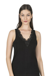 Özkan 0156 Kadın Ribana Pamuklu Güpürlü Kendinden Biyeli Kalın Askılı Atlet - Thumbnail