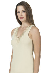 Özkan 0156 Kadın Ribana Pamuklu Güpürlü Kendinden Biyeli Kalın Askılı Atlet - Thumbnail