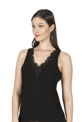 Özkan 0156 Kadın Ribana Pamuklu Güpürlü Kendinden Biyeli Kalın Askılı Atlet - Thumbnail