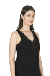 Özkan 0156 Kadın Ribana Pamuklu Güpürlü Kendinden Biyeli Kalın Askılı Atlet - Thumbnail