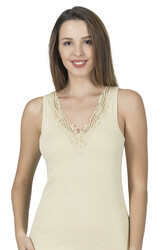 Özkan 0156 Kadın Ribana Pamuklu Güpürlü Kendinden Biyeli Kalın Askılı Atlet - Thumbnail