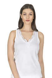 Özkan 0156 Kadın Ribana Pamuklu Güpürlü Kendinden Biyeli Kalın Askılı Atlet - Thumbnail