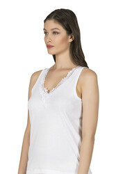 Özkan 0156 Kadın Ribana Pamuklu Güpürlü Kendinden Biyeli Kalın Askılı Atlet - Thumbnail