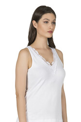 Özkan 0156 Kadın Ribana Pamuklu Güpürlü Kendinden Biyeli Kalın Askılı Atlet - Thumbnail