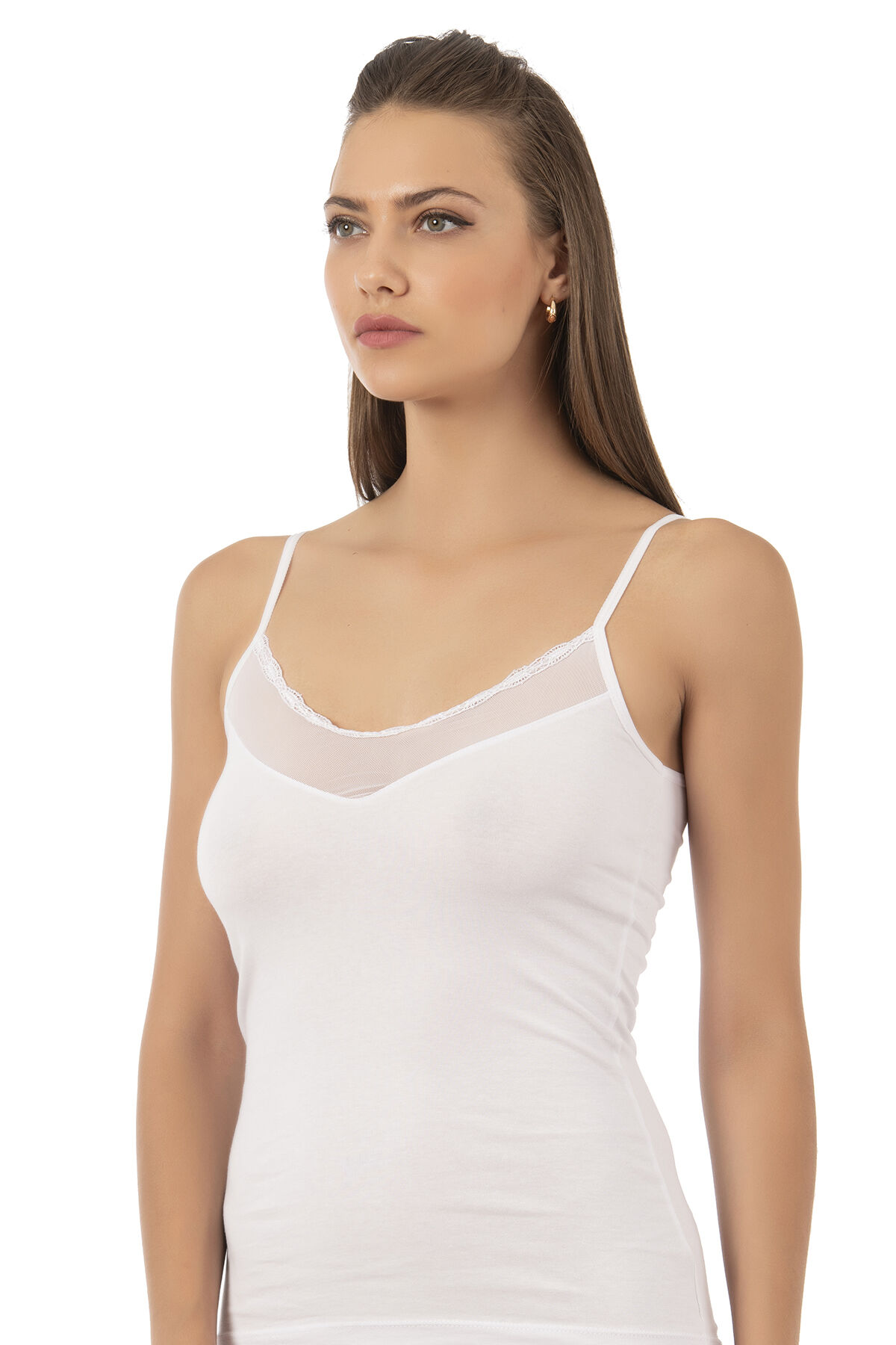 Özkan 20572 Kadın Pamuklu Tül Detaylı İnce Askılı Atlet