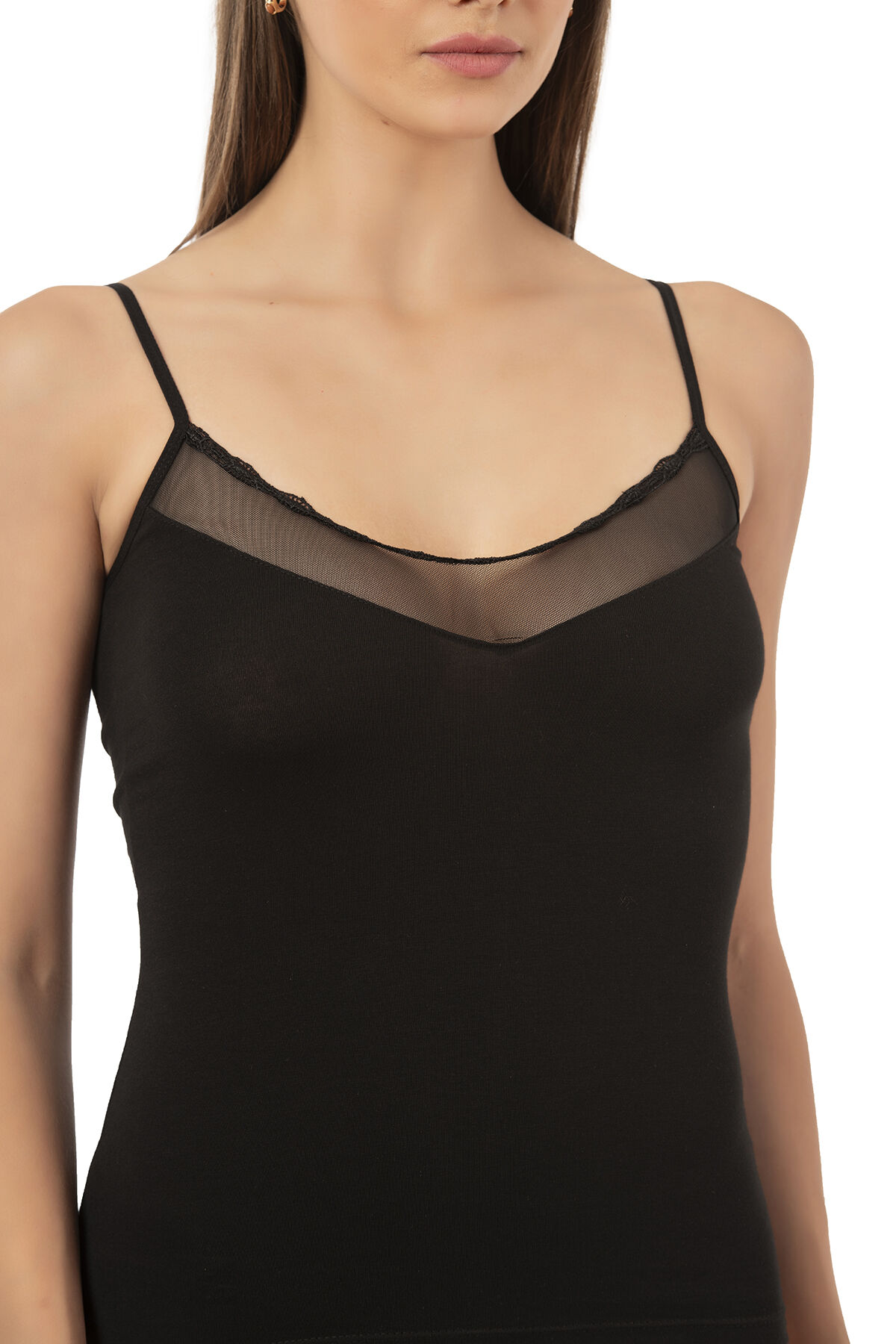 Özkan 20572 Kadın Pamuklu Tül Detaylı İnce Askılı Atlet